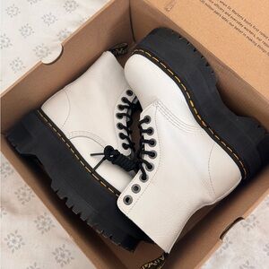 Dr. Martens White Platform Lace-Up Combat Boots with Black Sole